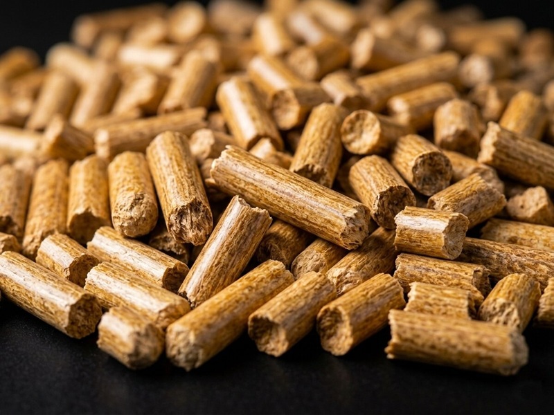 Close-up of wood pellets, uniform cylindrical form and consistent texture as quality evidence