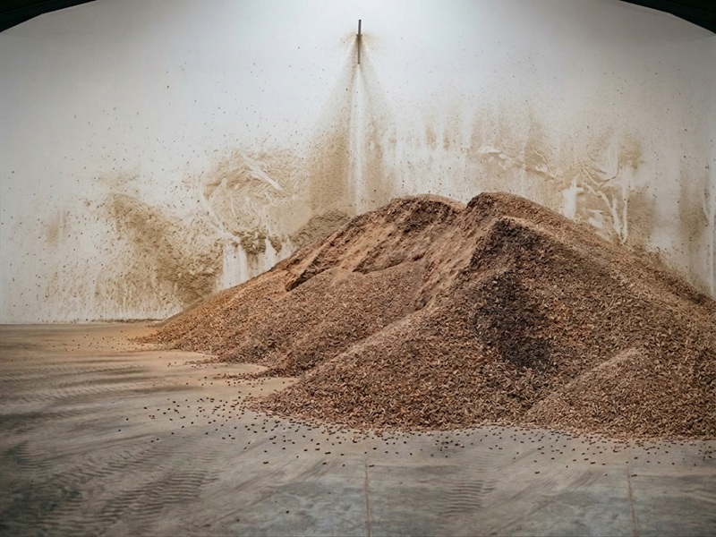 Finished wood pellets at staging area, before quality inspection prior to export loading